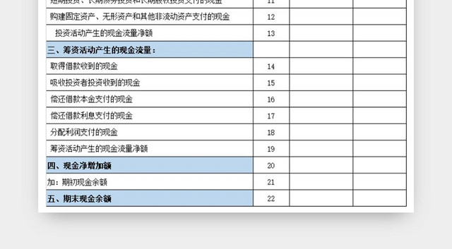 蓝色简约公司现金流量表EXCEL模板