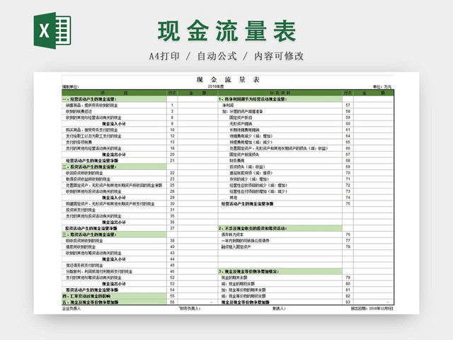 绿色公司现金流量表EXCEL模板