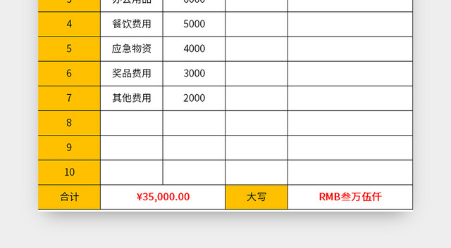 橙色公司活动经费预算EXCEL模板