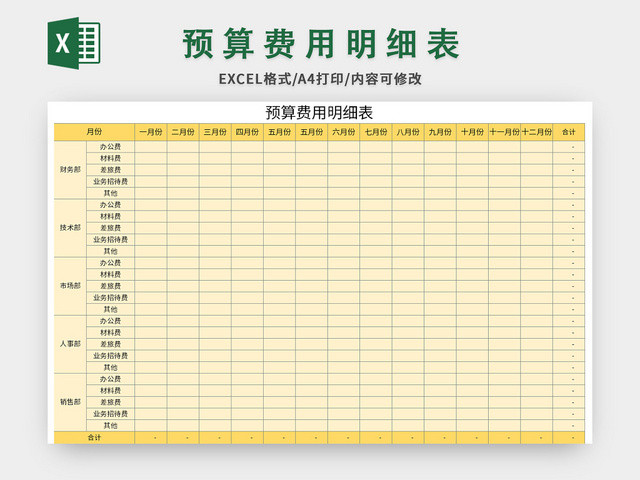 公司预算费用明细表EXCEL模板