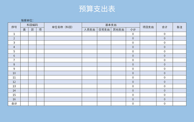 蓝色清新风公司预算支出表EXCEL模板