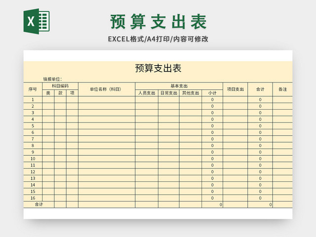 通用公司预算支出表EXCEL模板