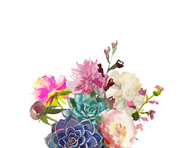 水彩花瓶和花卉