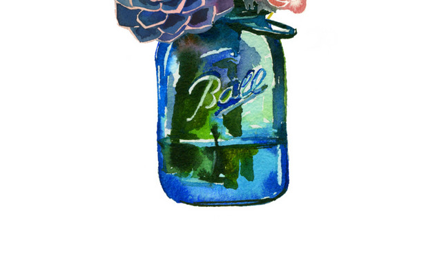 水彩花瓶和花卉