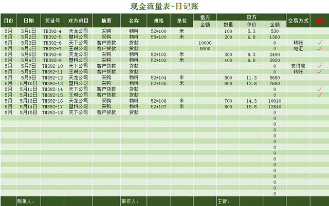 公司会计财务现金流量表