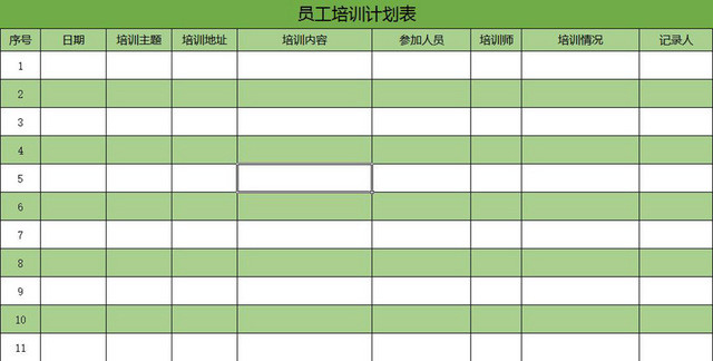 员工培训计划表EXCEL模板