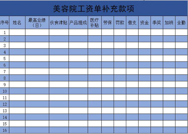 工资单补充款项表模板