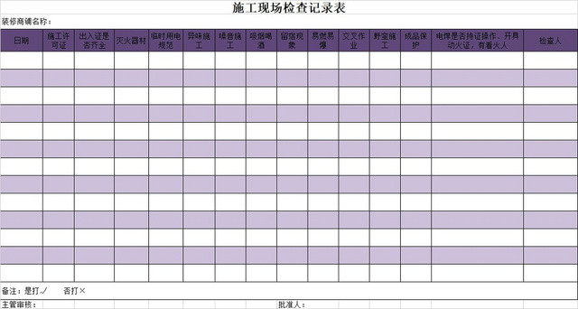 施工现场安全检查记录表紫色EXCEL模板