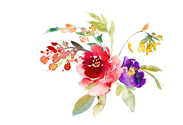 手绘水彩新鲜花卉