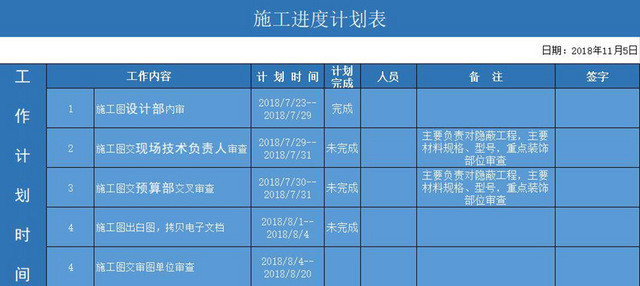 施工进度计划表EXCEL模板