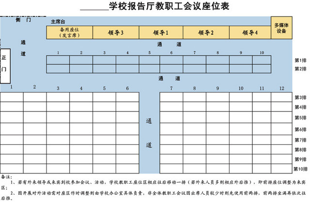 教职工会议座位表模板EXCEL表
