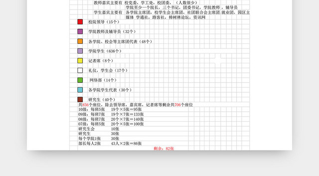 大礼堂座次安排表座位表模板EXCEL表