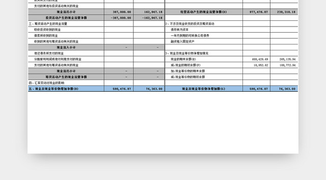 商务公司现金流量表会计表格