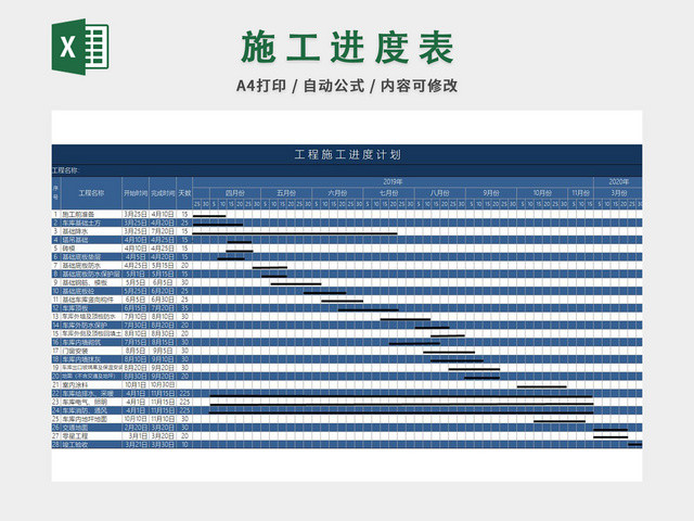 施工进度计划表EXCEL模板