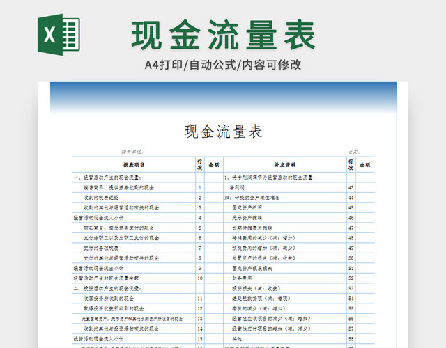 财务模板表格现金流量表