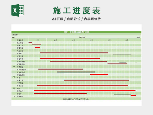 施工进度计划表EXCEL模板