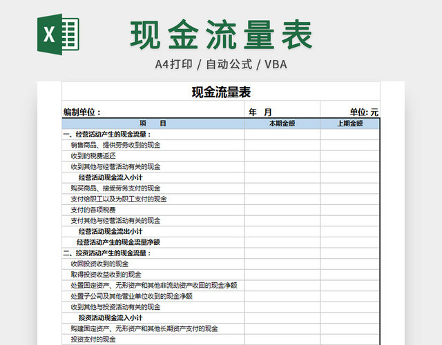 现金流量表会计表格模板