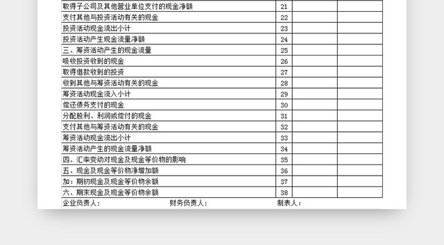 公司会计财务现金流程表