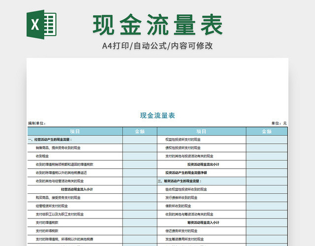 现金流量表会计财务表格