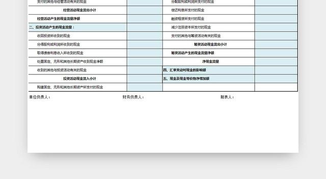 现金流量表会计财务表格