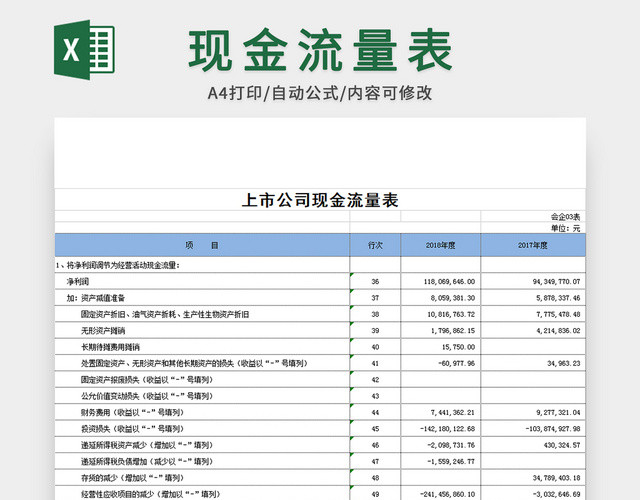 会计财务现金流量表模板