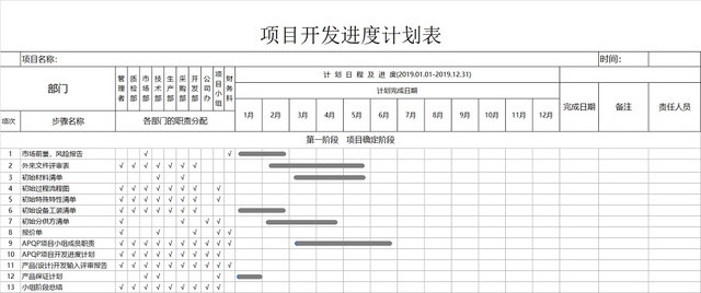 项目开发进度计划表模板EXCEL表甘特图