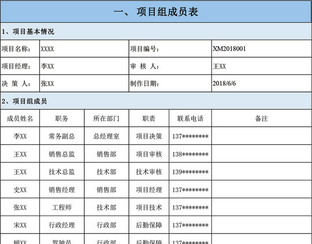 项目管理表模板EXCEL表甘特图