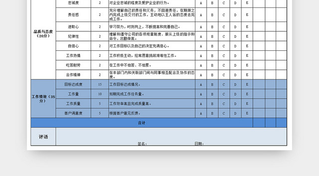 一般员工绩效考核通用EXCEL表模板