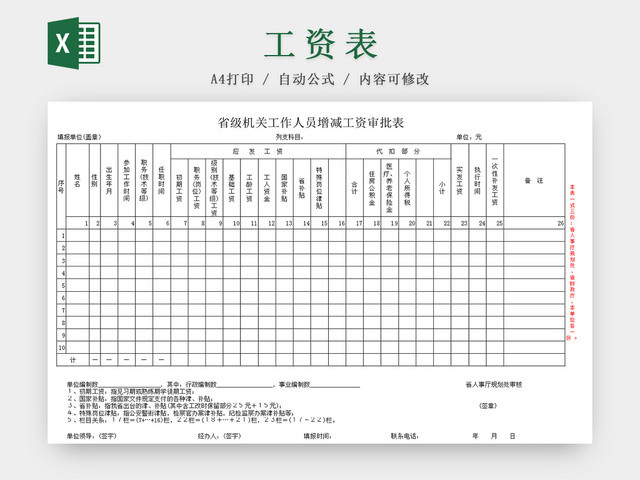 省级机关工作人员增减工资审批EXCEL表