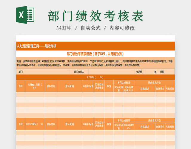 部门绩效考核表EXCEL模板