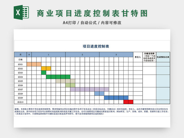 项目进度控制表模板EXCEL表甘特图