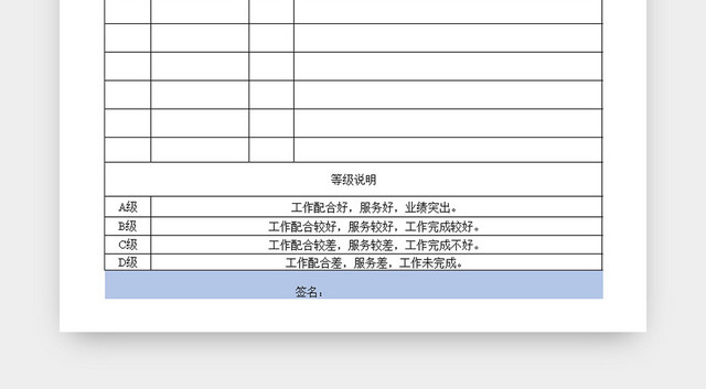 简约公司部门经理绩效考核评定EXCEL表