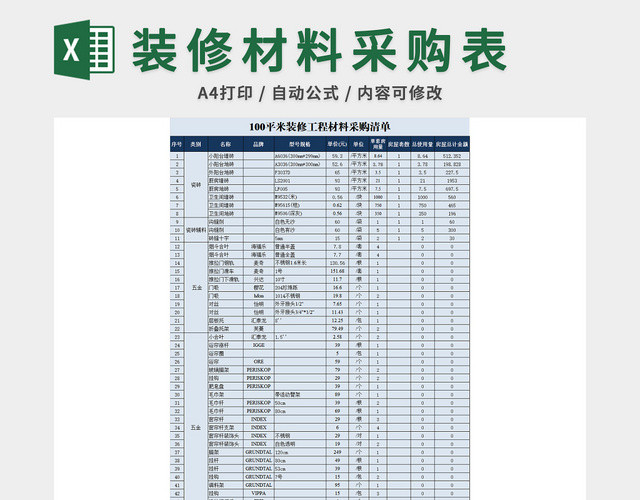 装修预算表
