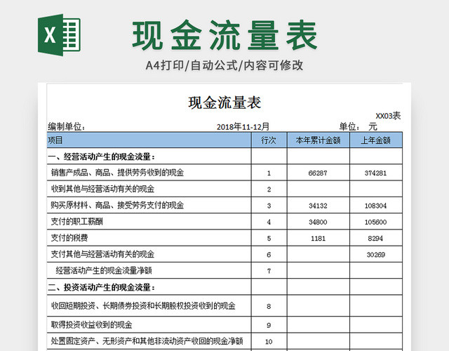 现金流量表模板