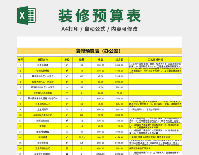 办公室装修预算表