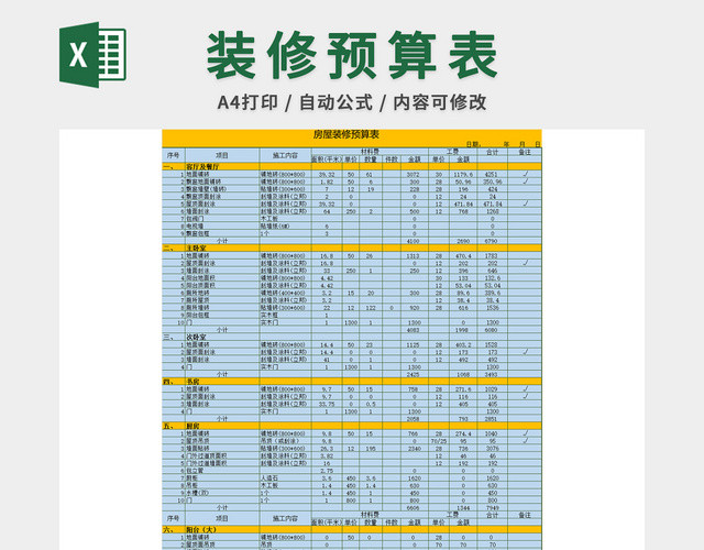 房屋装修预算表