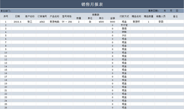 商务简约销售月报报表模板