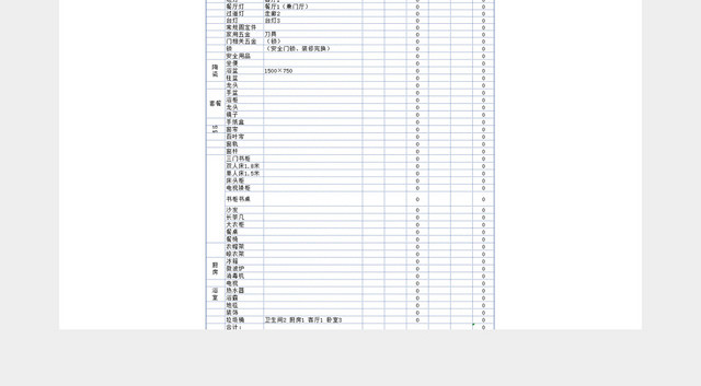 家庭装潢工程材料预算表