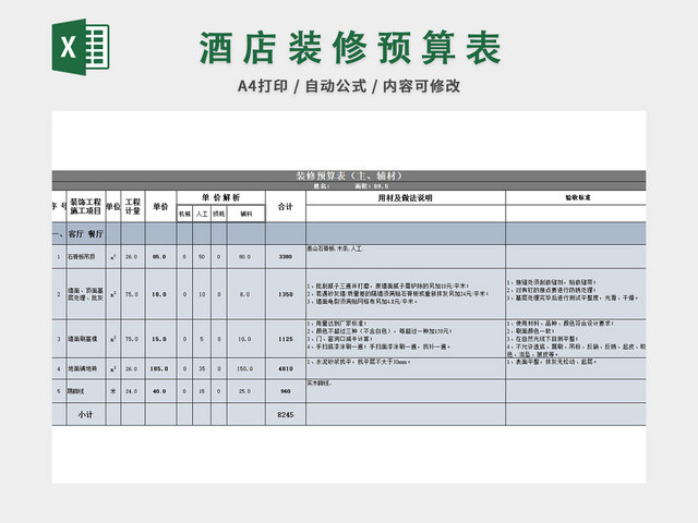 装修工程材料预算单