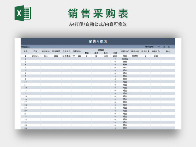 商务简约销售月报报表模板