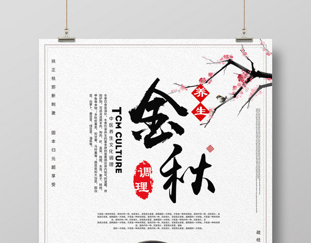 纯色背景金秋调理养生秋季养生秋天海报