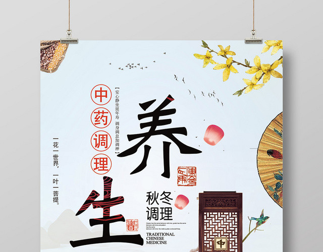 简约大气秋季养生秋天中药调理海报