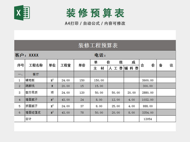 装修工程预算表