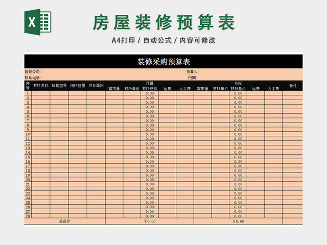 房屋装修预算表