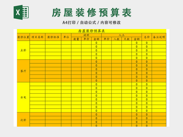 房屋装修预算表