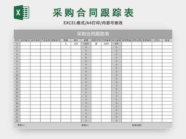 通用采购合同跟踪表EXCEL模板