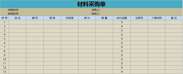 企业库房材料采购明细一览表