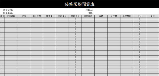 装修采购预算表