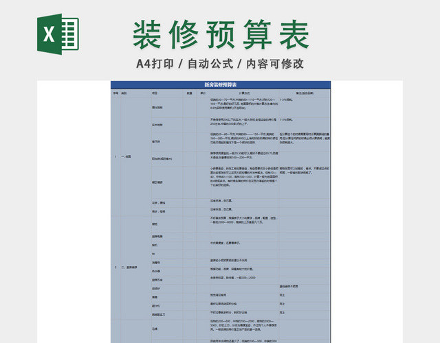 新房装修预算表