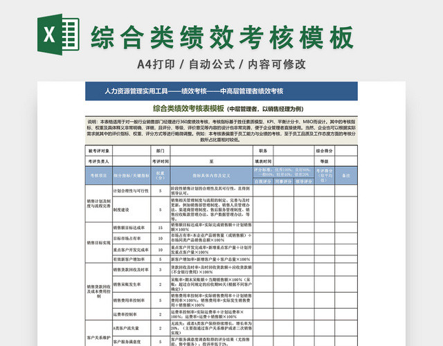 综合类绩效考核表模板EXCEL模板